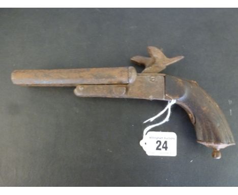 A rare Continental pin fire double barrel pistol, breech loading with concealed double trigger and no guard, probably Belgium