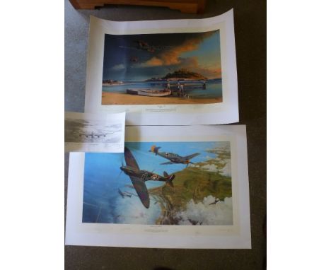 A collection of three Robert Taylor prints signed by the Artist and with Pilots signatures - prints include The Battle of Bri