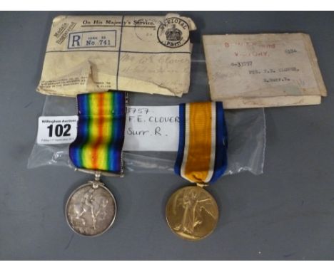 World War - Due to G 33757 PTE F E Clover E Surr R