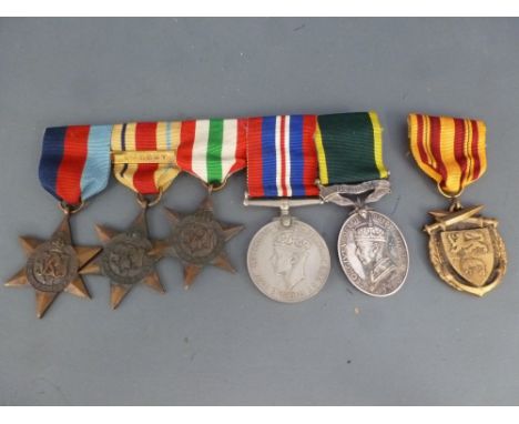 World War II - group of five medals the Militia Efficient medal named 4975582 Pte R W  Barnatt Foresters Africa Star with 8th