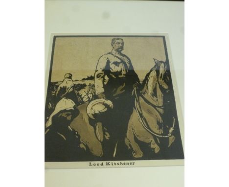 A William Nicholson - 1872 - 1949 lithograph or woodcut of Lord Kitchener - framed and mounted - 27 cm x 24 cm 