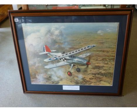 A large framed Gerald Coulson print Hawker Fury 43 Squadron with a citation - presented to Group Captain Tom Dalton Morgan an