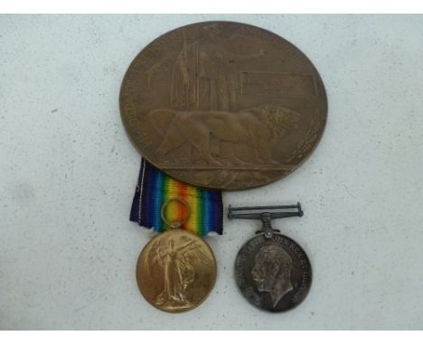 A World War One Duo 1914-18 War Medal and Victory Medal awarded to 2372 DVR F W Gardiner Royal Artillery and a Death Plaque i