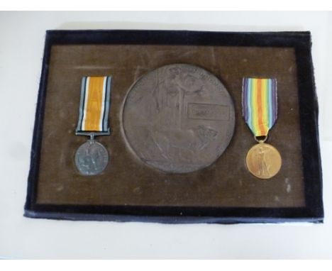 A World War One Casualty pair and plaque to 36096 Pte Thomas Askew Loyal North Lancashire Regiment -died 19th February 1917, 
