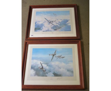 Two 1st Edition Robert Taylor prints - Spitfire - signed Douglas Bader and Johnie Johnson and Hurricane - signed R R Stanford