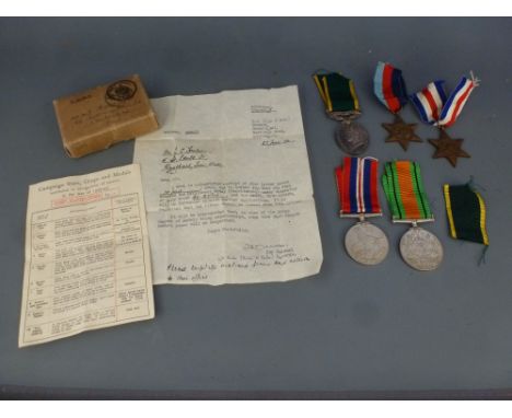 World War II - a group of five medals, four unnamed but attributed to 2060240 SJT  L C Fowler R A including reference letter 