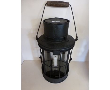 A World War One 1918 dated trench lantern - no glass, re painted