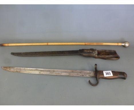 A York and Lancaster Regiment swagger stick and a Japanese M-30 bayonet 
Condition report: Blade good, some rust holes to sca