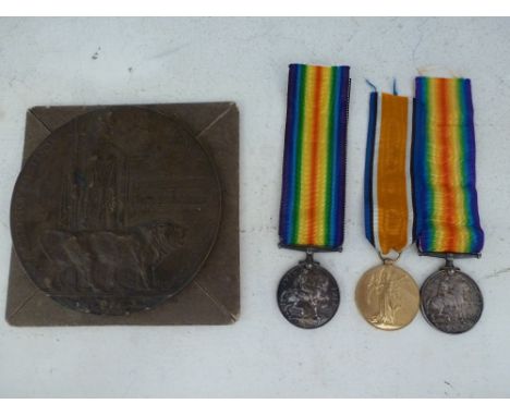 A World War I three medals - two to SPR William Morris 446866 Royal Engineers killed in action 12.06.1917 with Death plaque a