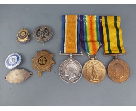 World War I trio of medals including Territorial War Medal to 54 239921 Pte E. Nash A S C 59DIV 2 - 3 badges, a silver Identi