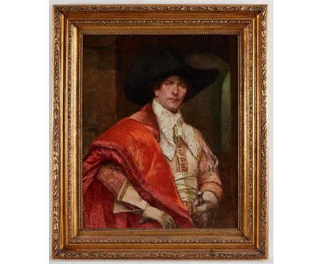 Alex de Andreis (Belgian, 1871-1939). Oil on canvas painting depicting a portrait of a cavalier. Signed along the lower right
