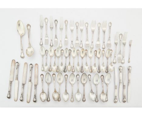 Gorham Manufacturing Company, United States. Set of 62 pieces of sterling silver flatware in the Chantilly pattern, 1895. Inc