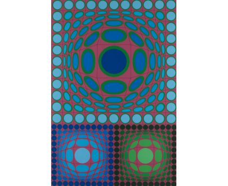 Victor Vasarely (Hungarian/French, 1906-1997). Op-art abstract serigraph on paper titled "Tri Vega II," from the portfolio "K