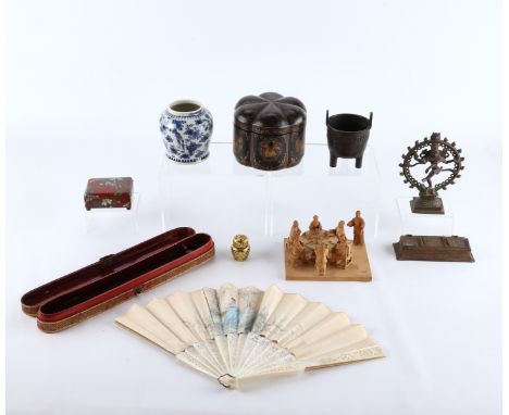 A very fine group of antiques, including a cloisonne box, a Chinese porcelain jar, a lacquer box, a Chinese bronze, a lacquer