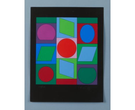 Victor Vasarely (Hungarian/French, 1906-1997). Op-art abstract serigraph on paper titled "Microcosmos Cubes." Pencil signed a