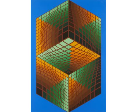 Victor Vasarely (Hungarian/French, 1906-1997). Op-art abstract serigraph on paper titled "Ter-Ur 3," from the portfolio "Kuns