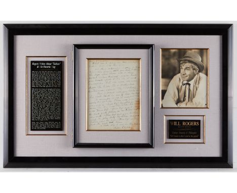 Signed photograph of Will Rogers (American, 1879-1935). Also included is a letter, ca. 1934-35, inscribed from both Rogers an