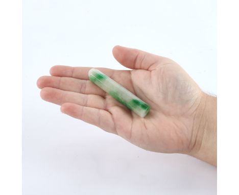 Chinese jadeite jade feather holder, of mottled spinach and white jade. Beautifully polished surface with a small pierced hol