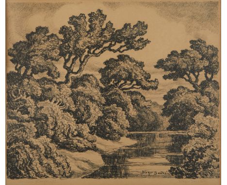 Birger Sandzen (Swedish/American, 1871-1954). Lithograph on paper titled "Summer Landscape," depicting a forest landscape. Pe