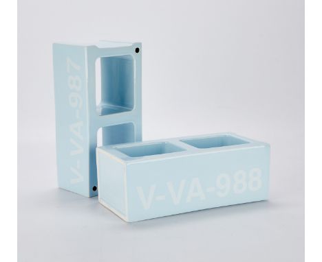 Virgil Abloh (American, 1980-2021) for Vitra, Switzerland. Group of two glazed ceramics in baby blue from his Ceramic Block s
