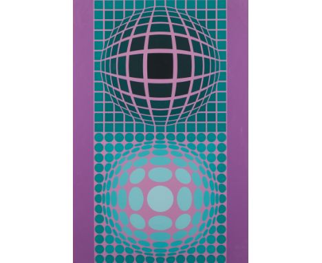 Victor Vasarely (Hungarian/French, 1906-1997). Op-art abstract serigraph on paper titled "Oltar-Zoeld," possibly alternately 