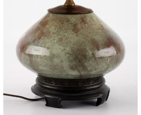 Chinese 19th/20th century Guangxu period porcelain peach bloom vase with incised decoration, drilled as a lamp. From the coll