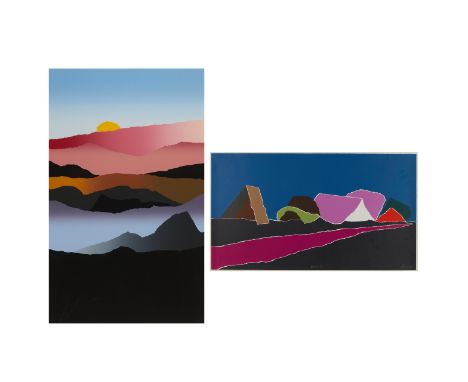 Arthur Secunda (American, b. 1927). Group of two framed serigraphs.The first titled "Rodos," depicting an abstract sunset; pe