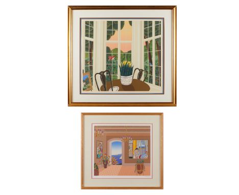 Thomas McKnight (American, b. 1941). Group of two serigraphs depicting interior scenes including:One serigraph titled "Antibe