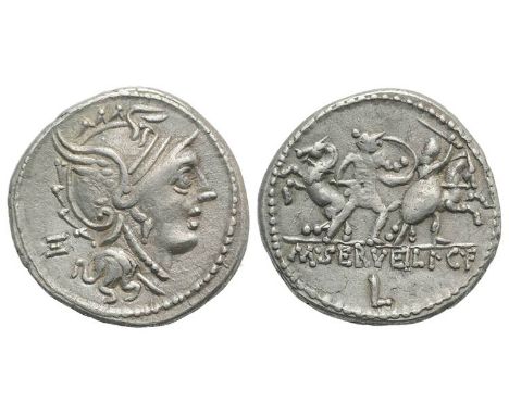 (21.5mm, 3.93g, 11h). Helmeted head of Roma r.; ? to l. R/ Two warriors, a Roman and a barbarian, fighting on foot, each arme