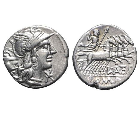 (16mm, 4.17g, 6h). Helmeted head of Roma r. R/ Victory, holding reins and whip, driving galloping biga.Crawford 238/1; RBW 98