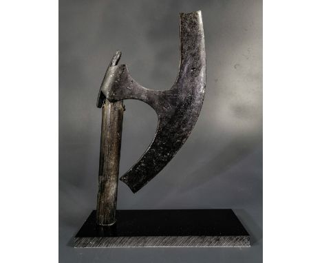 Ca.700-900 AD. Rare Medieval hand forged Scandinavian battle axe head shaped like Moon Crescent - Norse Mythology -Good Condi