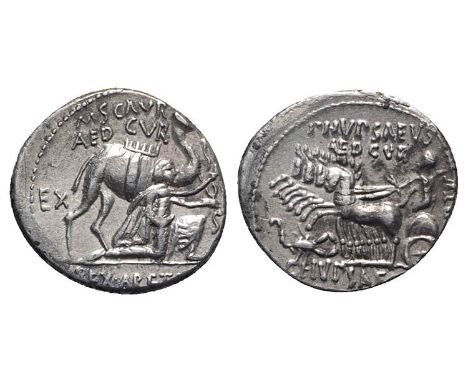 (17mm, 3.87g, 6h). Nabatean king Aretas kneeling r., holding reins and olive branch before camel standing. R/ Jupiter driving