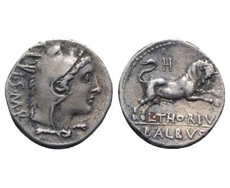 (18mm, 3.87g, 6h). Head of Juno Lanuvium r., wearing goat skin. R/ Bull charging r.; H above.Crawford 340/1; cf. RBW 1257;