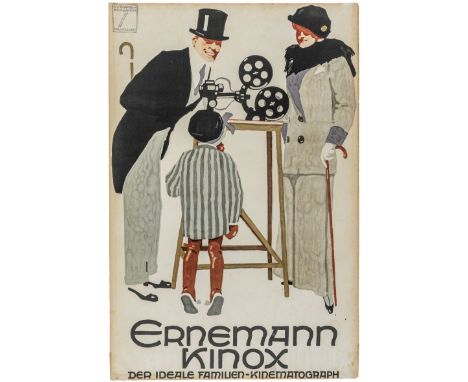 Plakate - - Hohlwein, Ludwig. Ernemann Kinox. Der ideale Familien-Kinematograph. Farbig lithographiertes Plakat. München, (Dr