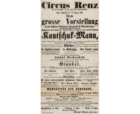 Zirkus - - Circus Renz. Sammelband mit 19 gefalteten Plakaten und 19 Programmzetteln des bekannten Circus. München, 31. Augus