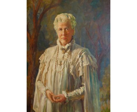 FRANK S OGILVIE.  LATE 19TH/EARLY 20TH.C.  ARR.   A FULL LENGTH PORTRAIT OF AN ELEGANT LADY, SIGNED AND DATED 1905, OIL ON CA