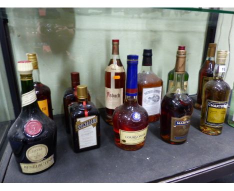 MIXED SPIRITS.  SOUTHERN COMFORT, COINTREAU, CARLOS BRANDY, COURVOISIER BRANDY, MARTELL COGNAC, METAXA AND OTHERS.   (QTY)