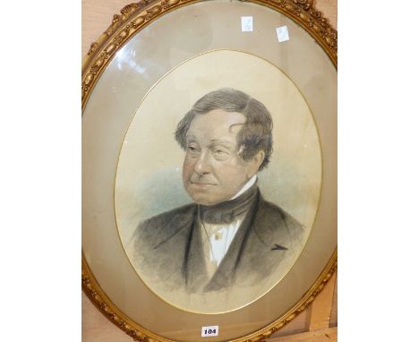 ENGLISH VICTORIAN SCHOOL.   AN OVAL PORTRAIT OF A GENTLEMAN INITIALLED AND DATED 1865, PASTEL.   45 X 35CMS.