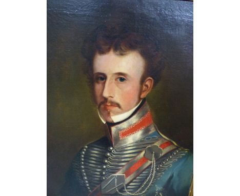 MID 19TH.C.ENGLISH SCHOOL.   PORTRAIT OF AN OFFICER, OIL ON CANVAS.   61 X 51CMS.