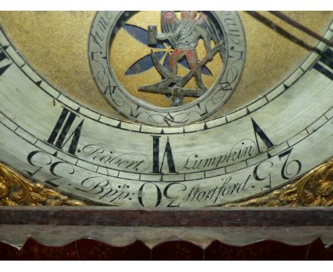 A GEORGIAN MAHOGANY LONGCASE CLOCK WITH 8-DAY MOVEMENT, 12" ARCH DIAL, SILVERED CHAPTER RING, SUBSIDIARY SECONDS AND DATE DIA