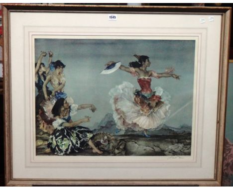 Sir William Russell Flint (1880-1969), Danza Montana, colour print, with blindstamp, signed in pencil, 51cm x 65cm. DDS