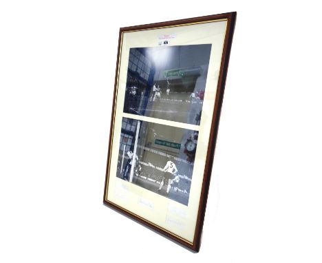 Arsenal football memorabilia; 1971 double winning team, two black and white prints and five signatures, comprising; George Gr