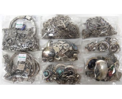 Silver and other jewellery, comprising; approximately thirty necklaces and neckchains, a marcasite set bracelet, a charm brac