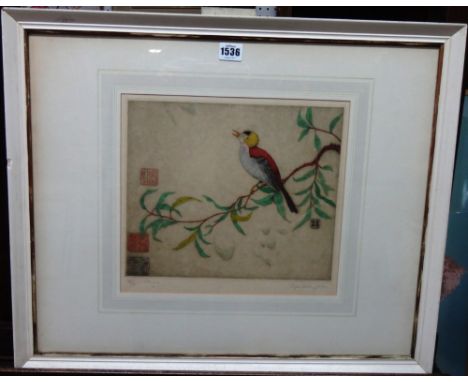 Elyse Ashe Lord (1900-1971), Chinese: Exotic bird, colour etching, signed, inscribed and numbered 39/75, 26cm x 30cm. DDS