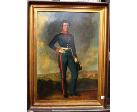 Continental School (19th century), Portrait of an officer, full length in military uniform, oil on canvas, 49cm x 34cm.
