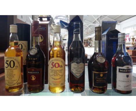 A Martell Reserve de Chanteloup cognac, two Martell 'Cordon Bleu' cognac, a Martell V.S.O.P Medallion cognac and two bottles 