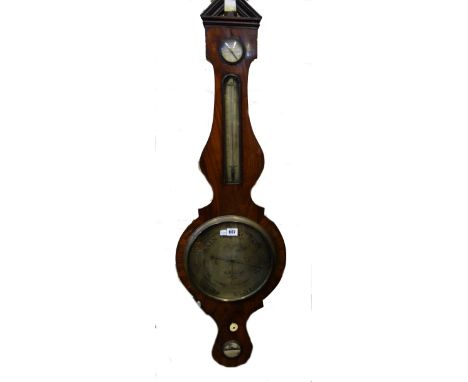 A Victorian mahogany wheel barometer by 'Thomas Gibbs, Stratford Upon Avon', with broken arch pediment, dry/damp detector and