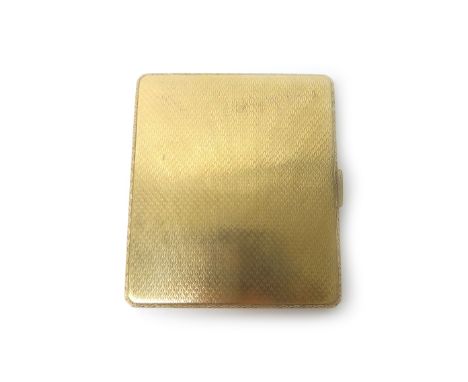 A 9ct gold rectangular cigarette case, with engine turned decoration, the date letter rubbed, gross weight 84 gms.