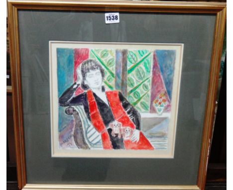 Marie Marevna (1892-1984), Portrait of Ravi Shankar, watercolour, signed and dated 1974, 25cm x 27.5cm. DDS
