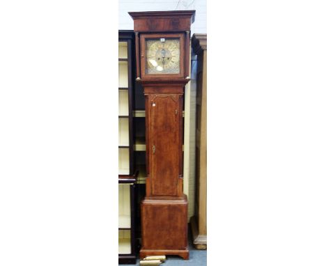 A George III oak longcase clock, the dial signed William If? Settle, the unusual brass dial with Roman chapter ring and  Arab